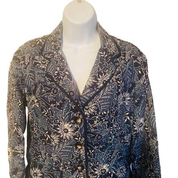 Eddie Bauer cotton and linen blue floral jacket size 8 - Picture 6 of 8